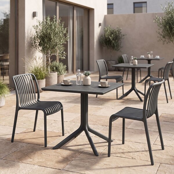 Set mobilier dining 3 piese Zoi Groovy, Antracit, 80x80x74 cm