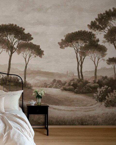 Tapet Peisaj cu copaci în tonuri sepia de epocă, Fototapet Natură, w05122v2 : Uwalls.ro
