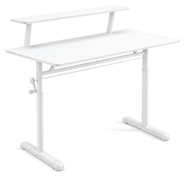 ERGOLEV WX-007 – Birou Reglabil Manual cu Înălțime Ajustabilă 65–90 cm, Blat Monobloc din PAL de Înaltă Densitate 15 mm, Cadru Metalic din Oțel, Raft Superior Integrat, 100x60 cm, Alb