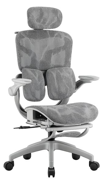 AEROMAX SLIDING Scaun ergonomic, Sezut Translatie, Cotiere Rabatabile, Tetiera 3D, Suport lombar dublu ajustabil, Suport picioare, Umeras, Full Mesh, Gri