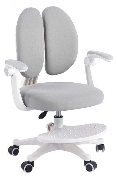 Scaun ergonomic pentru copii, spatar reglabil, suport picioare reglabil, rotativ, Gri