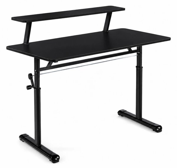 ERGOLEV WX-007 – Birou Reglabil Manual cu Înălțime Ajustabilă 65–90 cm, Blat Monobloc din PAL de Înaltă Densitate 15 mm, Cadru Metalic din Oțel, Raft Superior Integrat, 120x60 cm, Negru