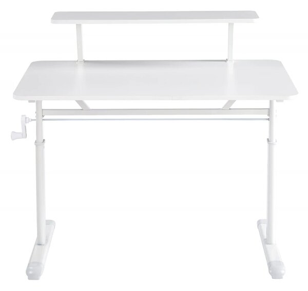 ERGOLEV WX-007 – Birou Reglabil Manual cu Înălțime Ajustabilă 65–90 cm, Blat Monobloc din PAL de Înaltă Densitate 15 mm, Cadru Metalic din Oțel, Raft Superior Integrat, 100x60 cm, Alb
