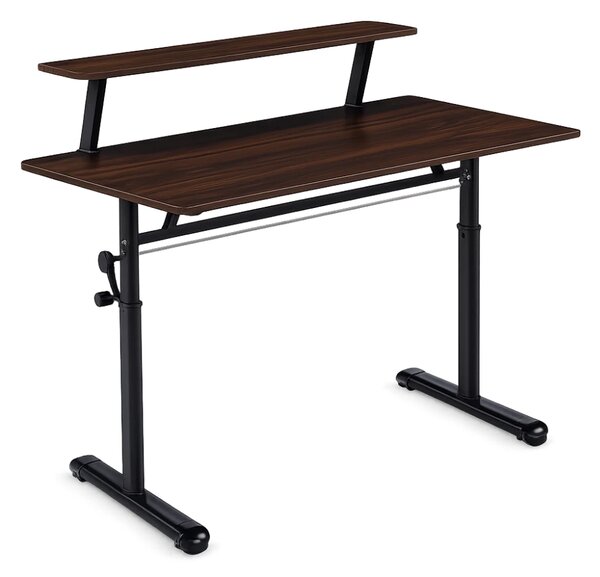 ERGOLEV WX-007 – Birou Reglabil Manual cu Înălțime Ajustabilă 65–90 cm, Blat Monobloc din PAL de Înaltă Densitate 15 mm, Cadru Metalic din Oțel, Raft Superior Integrat, 100x60 cm, Walnut