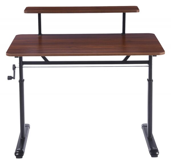 ERGOLEV WX-007 – Birou Reglabil Manual cu Înălțime Ajustabilă 65–90 cm, Blat Monobloc din PAL de Înaltă Densitate 15 mm, Cadru Metalic din Oțel, Raft Superior Integrat, 100x60 cm, Walnut