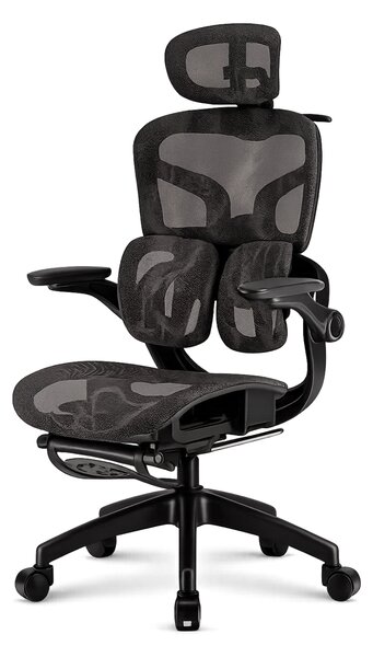 AEROMAX SLIDING Scaun ergonomic, Sezut Translatie, Cotiere Rabatabile, Tetiera 3D, Suport lombar dublu ajustabil, Suport picioare, Umeras, Full Mesh, Negru
