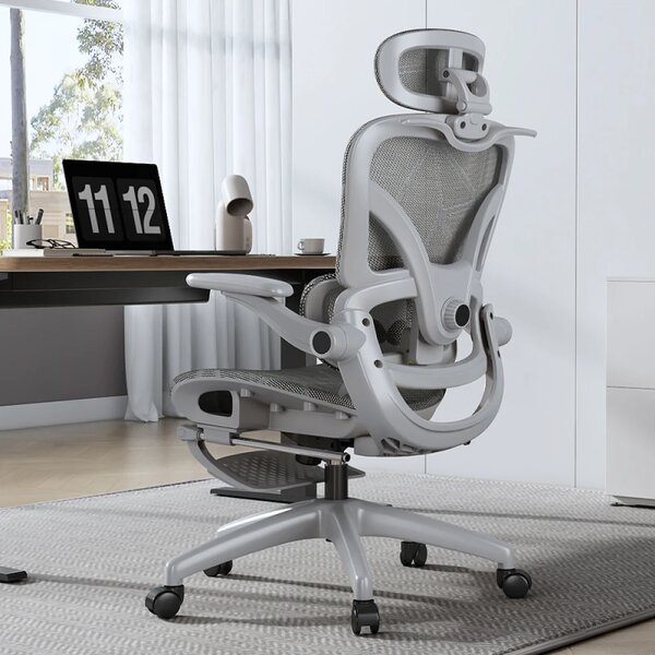 ErgoVision Pro – Scaun Ergonomic, Suport Lombar Reglabil, Umeras, Cotiere Rabatabile, Suport pentru Picioare, Mesh, Gri