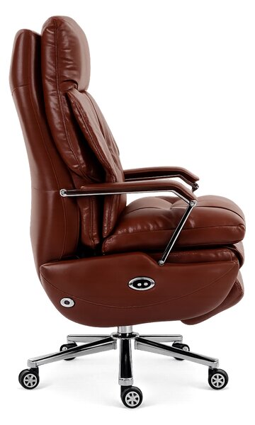 ELITE RECLINER SC1– Scaun Executiv Premium din Piele Naturală, Reclinabil electric, 2 Motoare, Suport pentru Picioare, Maro Inchis
