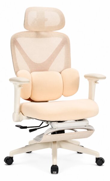 DeluxStar YX-977 NEXOR PRO FOAM SEAT – Scaun Ergonomic cu Suport Lombar 3D, Tetieră 3D, Cotiere 4D, Șezut Glisant, Înclinare 140°, Suport pentru Picioare, Bej