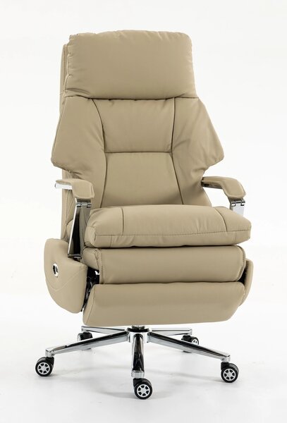 ELITE RECLINER SC1– Scaun Executiv Premium din Piele Naturală, Reclinabil electric, 2 Motoare, Suport pentru Picioare, Bej