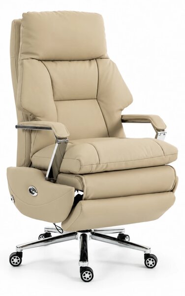 ELITE RECLINER SC1– Scaun Executiv Premium din Piele Naturală, Reclinabil electric, 2 Motoare, Suport pentru Picioare, Bej
