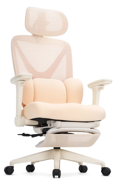 DeluxStar YX-977 NEXOR PRO FOAM SEAT – Scaun Ergonomic cu Suport Lombar 3D, Tetieră 3D, Cotiere 4D, Șezut Glisant, Înclinare 140°, Suport pentru Picioare, Bej