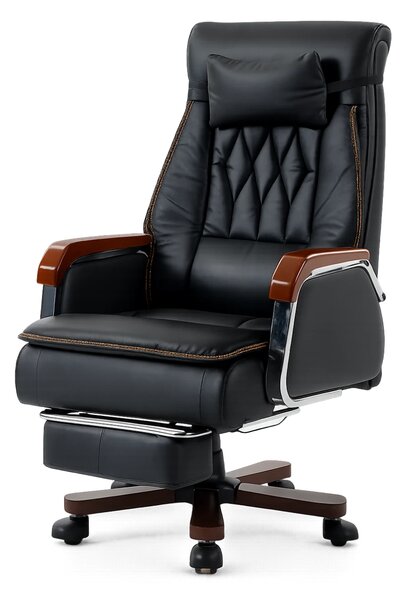 EXECUTIVE PRIME 8206B – Scaun directorial din piele naturala si lemn , Masaj in 9 puncte si Incalzire, rezistent 150 kg, Negru