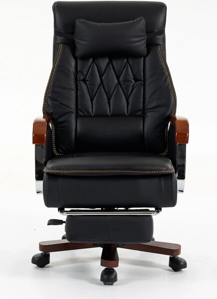EXECUTIVE PRIME 8206B – Scaun directorial din piele naturala si lemn , Masaj in 9 puncte si Incalzire, rezistent 150 kg, Negru