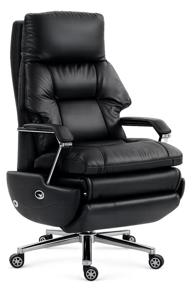 ELITE RECLINER SC1– Scaun Executiv Premium din Piele Naturală, Reclinabil electric, 2 Motoare, Suport pentru Picioare, Negru