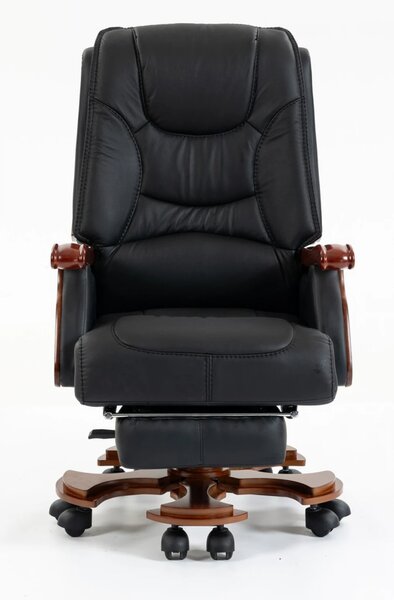 EXECUTIVE COMFORT 8007 – Scaun directorial din piele naturala si lemn masiv, Masaj in 9 puncte si Incalzire, rezistent 150 kg, Negru