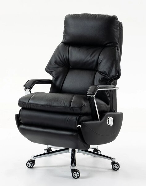 ELITE RECLINER SC1– Scaun Executiv Premium din Piele Naturală, Reclinabil electric, 2 Motoare, Suport pentru Picioare, Negru
