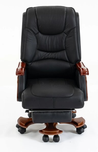 EXECUTIVE COMFORT 8007 – Scaun directorial din piele naturala si lemn masiv, Masaj in 9 puncte si Incalzire, rezistent 150 kg, Negru