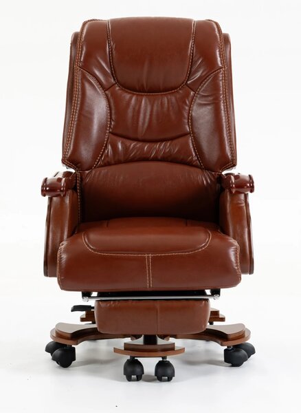 EXECUTIVE COMFORT 8007 –Scaun directorial din piele naturala si lemn masiv, Masaj in 9 puncte si Incalzire, rezistent 150 kg, Maro Inchis