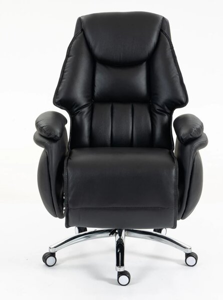 PRESIDENT BLACK 999 – Scaun Executiv Premium din Piele Naturală, Reclinabil electric, 2 Motoare, Suport pentru Picioare, Negru