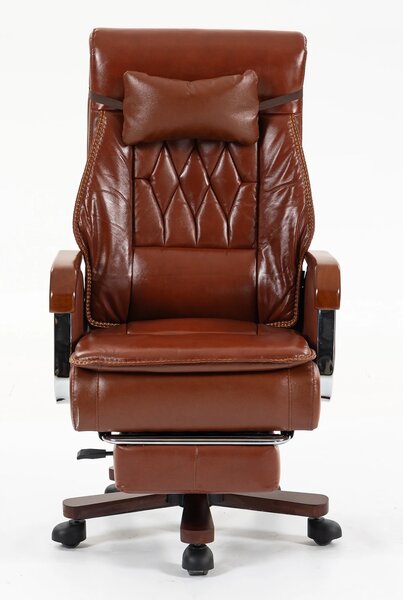 EXECUTIVE PRIME 8206B – Scaun directorial din piele naturala si lemn , Masaj in 9 puncte si Incalzire, rezistent 150 kg, Maro Inchis