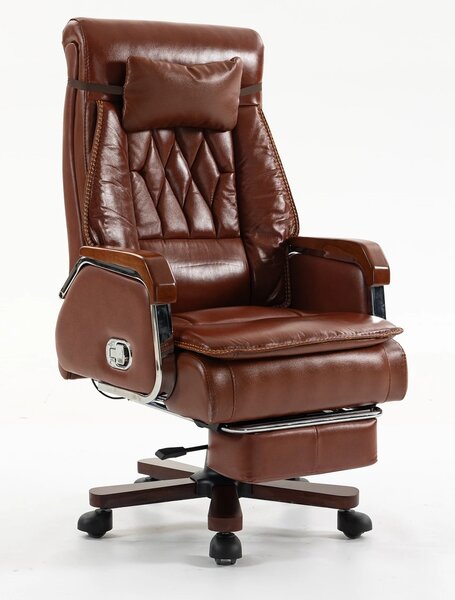 EXECUTIVE PRIME 8206B – Scaun directorial din piele naturala si lemn , Masaj in 9 puncte si Incalzire, rezistent 150 kg, Maro Inchis