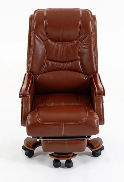 EXECUTIVE COMFORT 8007 –Scaun directorial din piele naturala si lemn masiv, Masaj in 9 puncte si Incalzire, rezistent 150 kg, Maro Inchis