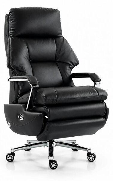 ELITE RECLINER SC1– Scaun Executiv Premium din Piele Naturală, Reclinabil electric, 2 Motoare, Suport pentru Picioare, Negru