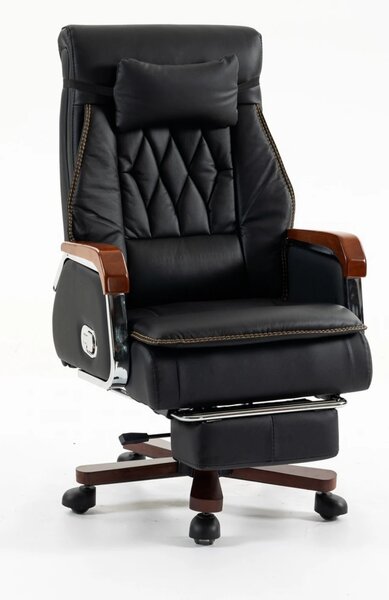 EXECUTIVE PRIME 8206B – Scaun directorial din piele naturala si lemn , Masaj in 9 puncte si Incalzire, rezistent 150 kg, Negru