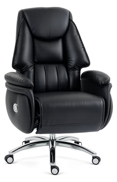 PRESIDENT BLACK 999 – Scaun Executiv Premium din Piele Naturală, Reclinabil electric, 2 Motoare, Suport pentru Picioare, Negru
