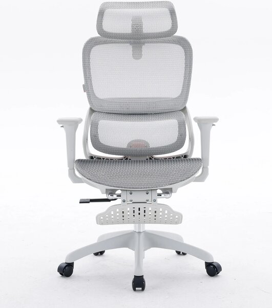 Scaun ergonomic SIHOO B100, Suport lombar dinamic cu ajustare automata, Cotiere 4D, Tetiera 3D, Mecanism multifunctional inclinare/blocare in 3 pozitii, Suport picioare, Mesh, Gri