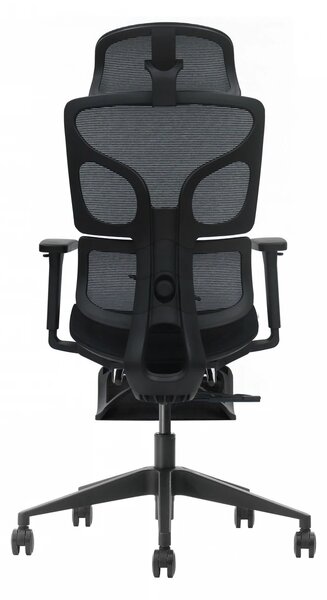 VERTEX PRO – Scaun Ergonomic Premium, Suport Lombar Dublu cu arc și reglaj al tensiunii, Cotiere 3D, Tetieră reglabilă, Șezut Glisant, Suport pentru picioare extensibil, Negru