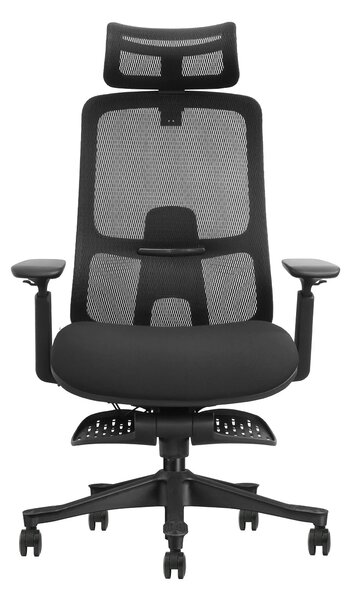 VANTIS PRO – Scaun Ergonomic Premium cu Spătar Înalt Regalbil pe înălțime în 5 poziții, Șezut glisant, Cotiere 3D, Suport pentru picioare, Mesh, Negru