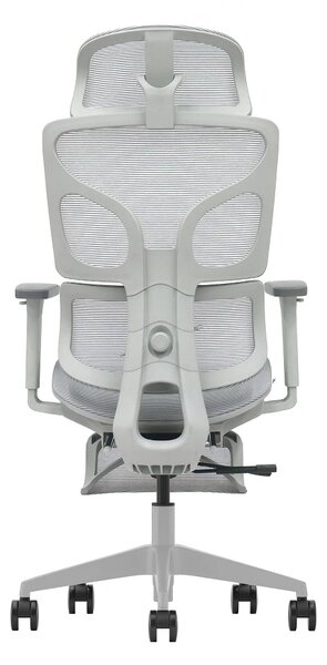 VERTEX PRO – Scaun Ergonomic Premium, Suport Lombar Dublu cu arc și reglaj al tensiunii, Cotiere 3D, Tetieră reglabilă, Șezut Glisant, Suport pentru picioare extensibil, Gri
