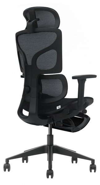 VERTEX PRO – Scaun Ergonomic Premium, Suport Lombar Dublu cu arc și reglaj al tensiunii, Cotiere 3D, Tetieră reglabilă, Șezut Glisant, Suport pentru picioare extensibil, Negru