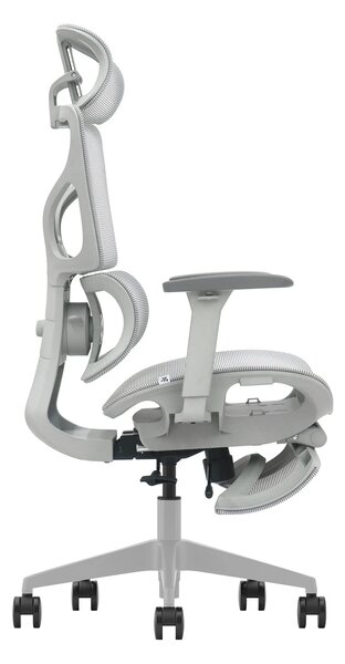 VERTEX PRO – Scaun Ergonomic Premium, Suport Lombar Dublu cu arc și reglaj al tensiunii, Cotiere 3D, Tetieră reglabilă, Șezut Glisant, Suport pentru picioare extensibil, Gri