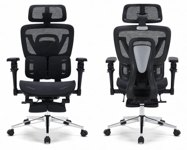 AERONIX SG630 MESH Black – Scaun ergonomic premium Full Mesh, Cotiere 7D, Suport Lombar Dublu, Șezut Translație, Mecanism multifunctional inclinare/blocare, Suport pentru picioare