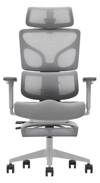 AEROFORM PRO – Scaun Ergonomic Premium, Suport Lombar cu arc, Cotiere 3D, Tetieră reglabilă, Șezut Glisant, Suport pentru picioare extensibil, Gri