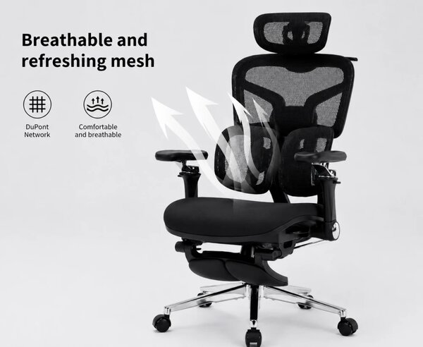 DeluxStar T9 FOAM Premium – Scaun ergonomic, Cotiere 6D, Suport Lombar Adaptiv, Spătar Reglabil pe Înaltime în 5 pozitii, Mecanism Înclinare/Blocare, Șezut buretat, Negru