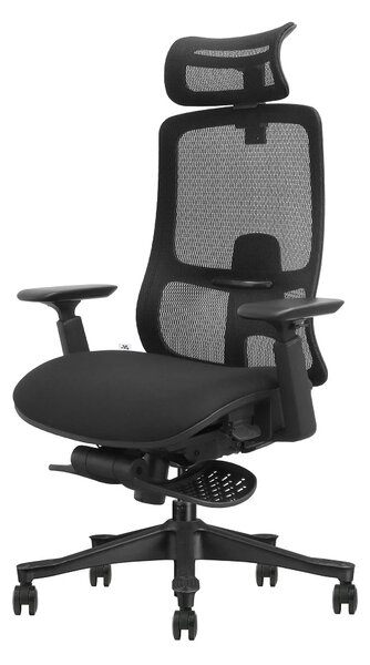 VANTIS PRO – Scaun Ergonomic Premium cu Spătar Înalt Regalbil pe înălțime în 5 poziții, Șezut glisant, Cotiere 3D, Suport pentru picioare, Mesh, Negru