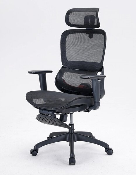 Scaun ergonomic SIHOO B100, Suport lombar dinamic cu ajustare automata, Cotiere 4D, Tetiera 3D, Mecanism multifunctional inclinare/blocare in 3 pozitii, Suport picioare, Mesh, Negru