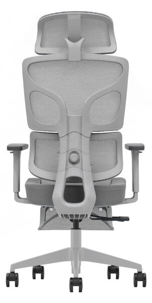 AEROFORM PRO – Scaun Ergonomic Premium, Suport Lombar cu arc, Cotiere 3D, Tetieră reglabilă, Șezut Glisant, Suport pentru picioare extensibil, Gri