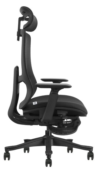 VANTIS PRO – Scaun Ergonomic Premium cu Spătar Înalt Regalbil pe înălțime în 5 poziții, Șezut glisant, Cotiere 3D, Suport pentru picioare, Mesh, Negru
