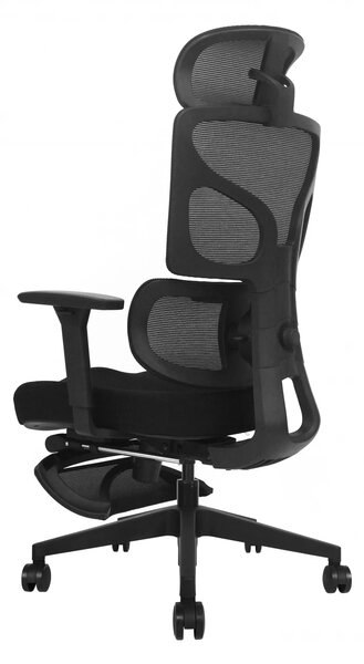 AEROFORM PRO – Scaun Ergonomic Premium, Suport Lombar cu arc, Cotiere 3D, Tetieră reglabilă, Șezut glisant, Suport pentru picioare extensibil, Negru