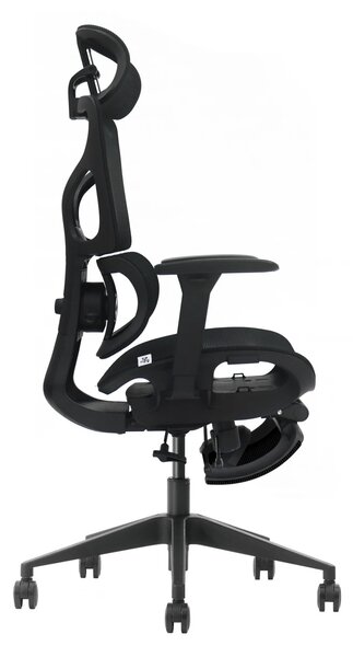 VERTEX PRO – Scaun Ergonomic Premium, Suport Lombar Dublu cu arc și reglaj al tensiunii, Cotiere 3D, Tetieră reglabilă, Șezut Glisant, Suport pentru picioare extensibil, Negru