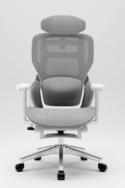MONZA E16 Executive – Scaun Ergonomic Premium, Reglaje Avansate, Suport Lombar Reglabil pe Înălțime, Tetieră Reglabilă, Cotiere 3D, Șezut Extensibil, Reclinare 135°, Suport pentru Picioare și Bază Metalică, Mesh, Gri