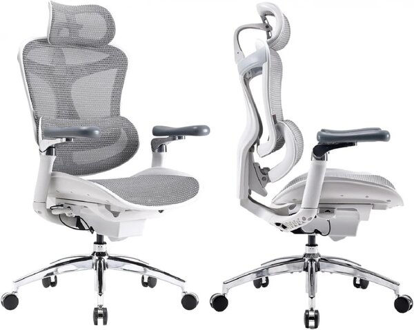 Scaun Ergonomic SIHOO Doro C300 Pro M102, Suport Lombar Adaptiv Inteligent, Spătar Reglabil pe Înălțime, Tetieră 3D, Cotiere 6D PU, Șezut Glisant, Reclinare 135°, Mesh, Gri