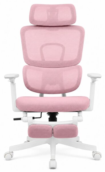 Scaun Ergonomic Premium cu Suport pentru Picioare, Reclinare 145°, Tetieră Reglabilă, Cotiere 3D, Suport Lombar Elastic și Șezut cu adâncime reglabilă, Roz