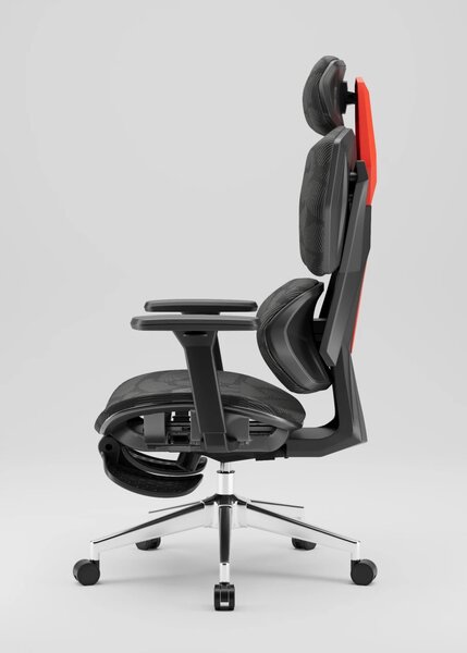 PORTO E04 Pro Executive – Scaun Ergonomic cu Suport Lombar Ajustabil, Tetieră Reglabilă, Cotiere 3D, Șezut Extensibil, Înclinare 135°, Suport pentru Picioare și Bază Metalică, Mesh, Negru