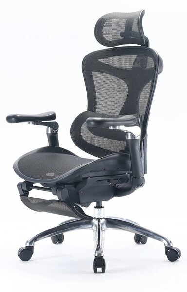 Scaun Ergonomic SIHOO C300, Suport Lombar Inteligent, Tetieră 3D, Cotiere 5D, Șezut Glisant, Spătar Reglabil pe Înălțime, Suport pentru Picioare, Mesh, Negru